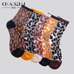 Women Socks Chaozhu Spring Summer Transparent Crystal Silk Sexy Leopard Grain Fashion Casual Breathable Calcetines Mujer