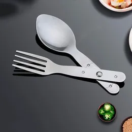 Spoons 304 Stainless Steel 2-in-1 Foldable Fork Tableware Portable Silver Spoon & Space-saving Camping Outdoor