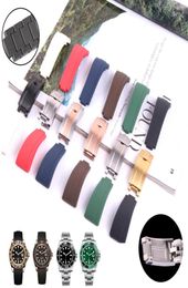 Waterproof Rubber Watchband Stainless Steel Fold Buckle Watch Band Strap for GMT Oysterflex Bracelet Watch Man 20mm Black Blue Red3816269