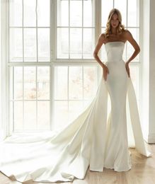 Elegant Satin Mermaid Wedding Dress With Detachable Train Strapless Floor Length Bride Dresses Vestido De Noiva9427620