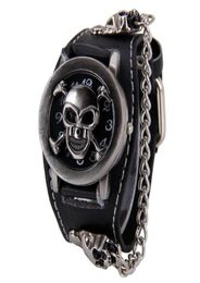 Wristwatches Copper Unique Skull Quartz Punk Watches Luxury Style Heavy Metal Rivet Watch Tide Head Leather Pin Buckle1727664