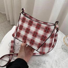 Drawstring Women Plaid Leather Small Bags Lady's Purses And Handbag Shoulder Fashion Bag Crossbody For Female Casual Handbags