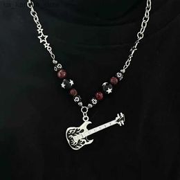 Pendant Necklaces Grunge Jewellery DIY Bead Flame Guitar Necklace Men Women Cool Punk Charms Cross Choker Goth Pendant Necklace Korean Fashion24040L9T6