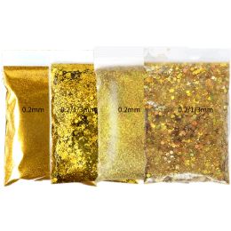 Glitter 4 Bag 50g Golden Glitter Nails Powder Holographic Mixed Hexagon Decoration Sparkly Chunky Flake Nail Polish Accessories Supplies