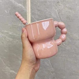 Mugs 300ml Pearl Hand Handle Ceramic Mug Colorful Coffee Breakfast Milk Cup High Beauty Couple Pair Cups Crowd Birthday Gift