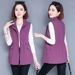 Women's Vests Spring Autumn Women Vest Coat Solid Color Jacket Mid Long Sleeveless Waistcoat Tops Basic Chaleco Mujer I18