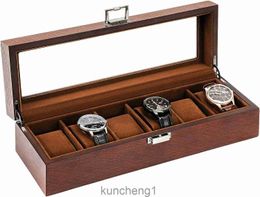 Wooden Watch Box for Men 6 Slot Watch Display Case Mens Watch Box Organiser Wood Watch Case for Men Watch Storage Fathers Day Gift Watch Holder Organiser with Glass Lid E