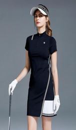 Swan Love Golf Dress Women Spring Summer Golf Ladies Wear Slim Fit Stand Collar Short Sleeve Polo Dress Golf Skirt 2206199671406