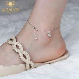 ASHIQI Natural Freshwater Pearl Anklet Charm for Women Foot Bracelet Jewelry Gift 240408