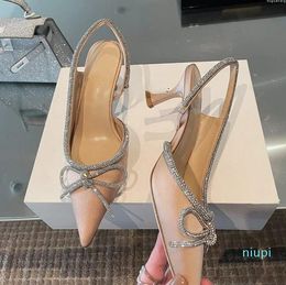 Designer -Sandals 2024 Bow Rhinestone High-heeled Shoes Silk Stiletto Women's