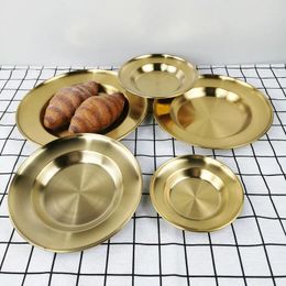 Bowls High Quality Korean 304 Stainless Steel Round Steak Plate Tray Single Layer Hairline Finish Mirror BBQ Tableware Dish