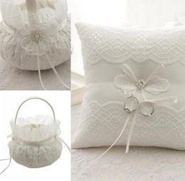 Lace Ring Bearer Pillow Ring Pillows Flower Baskets Sets Wedding Ceremony Pearls cake pillow Flower bride ring box 1324538