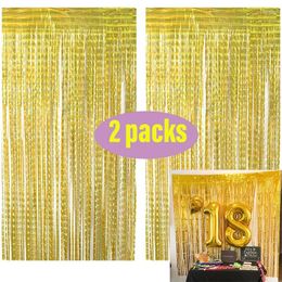 Party Decoration 2packs Foil Curtain Gold Glitter Fringer Curtains Adult Birthday Background Decor Baby Shower Wedding Supplies