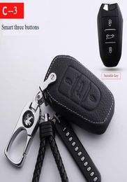 Genuine leather car key case for Peugeot new 308 3008 301 2008 508 4008 5008 408 pass Rings metal lock opener Custom logo9596117