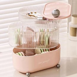 Storage Boxes Multifunctional Cosmetic Container Multi-layered Dustproof Makeup Organiser 360 Degree Rotating Box For Powder