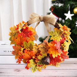 Decorative Flowers Christmas Flower Decoration Summer Maple Wreath Berries Bow Fall Leaves Holiday Wreaths Rings For Front Door Window Porch