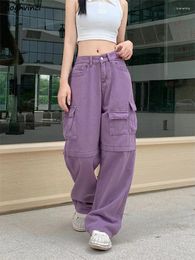 Women's Jeans Purple Wide Leg Women Vintage All-match Chic Harajuku Cargo Loose Empire Floor Length Streetwear Female Leisure Mujer