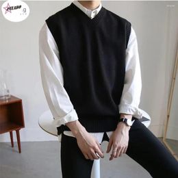 Men's Vests PULABO Sweater Vest Men Simple All-match V-neck Solid Sleeveless Male Tops Basic Cosy Korean Style Ins Leisure Knitted Plus Size