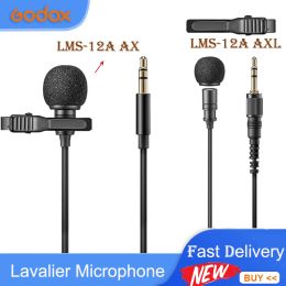 Microphones Godox LMS12A AX AXL 3.5MM TRS Jack Mini Portable Microphone Condenser Clipon Lapel Lavalier Mic Wired Mic for Phone for Laptop