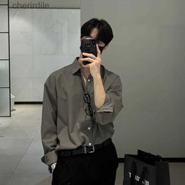 Men's Casual Shirts Long shirt new solid loose boyfriend shirt Korean shirt gray white black lapel casual oversized shirt yq240408