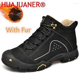 Boots Genuine Leather Men Adult High Quality Men's Shoes Casual Luxury Outdoor Warm Plush Ankle Snow Winter Hiking