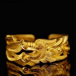 Cluster Rings Chinese Mythical Dragon Open Ring Antique Gold Auspicious Jewelry Mens Fashion Ring Jewelry Birthday Gift240408