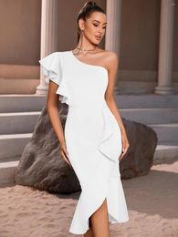 Casual Dresses Top Quality Bandage Dress For Women Summer Elegant One Shoulder Ruffles Mermaid Knee Length Bodycon Evening Party Gowns