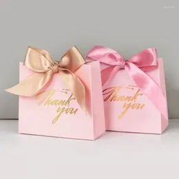 Gift Wrap 5/10pcs Thank You Printed Candy Box With Ribbon Wedding Birthday Party Baby Shower Christmas Supplies Packaging Bags