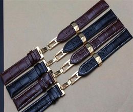 New Gold Butterfly Deployment Clasps Watch Band 18mm 19mm 20mm 21mm 22mm Genuine Leather Watch men Straps Bracelets Promotion259Y9620865