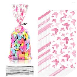 Gift Wrap 50pcs Pink Butterfly Cellophane Treat Bags Plastic Candy For Baby Shower Favors Bag Birthday S