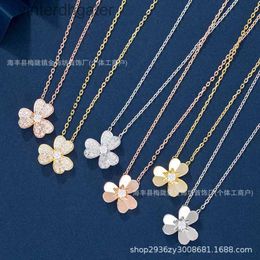 High version Original 1to1 Brand Necklace Vancefe Three Flowers Full Diamond Necklace for Womens Fashion Platinum Rose Gold Designer High Quality Choker Necklace