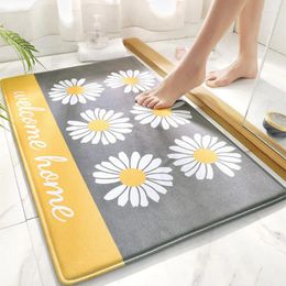 Bath Mats Bathroom Doormats Small Daisy Print Polyester Modern Style Carpet Absorbent Floor Mat Non-slip Hand Washable Skin-friendly Rug