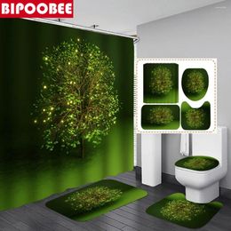 Shower Curtains Green Plant Leaves Tree Paint Bathroom Curtain Mildew Resistant Durable Toilet Cover Non-Slip Carpet Bath Rugs Home Decor