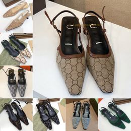 Tasarımcı Sandal 35 -41 Kristalli Mesh Bej Yavru Kedi Topuk Mules Ayakkabı Kızlar 2 -G Kadınlar Slingback Pompası Yavru Kedi Topuk Düşük Topuk Deri Yaz ayak bileği kayış terlikleri
