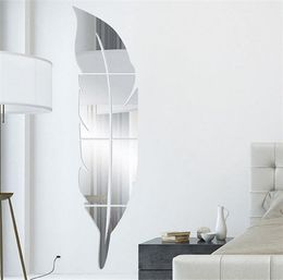 Wall Stickers Mirror Feather Pattern Acrylic Full Body Decorative Sticker Leaves Decal Removable Home Decor5249529