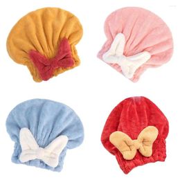 Towel Elastic Hair Soft Absorbent Towels For Women Quick Dry Coral Fleece Hats With Cute Bowknots Drying Curly Long