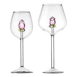 Rose Wine Glass Romantic Cocktail Red Flower Shaped Juice Champagne Cup Crystal Bar Wedding 240408