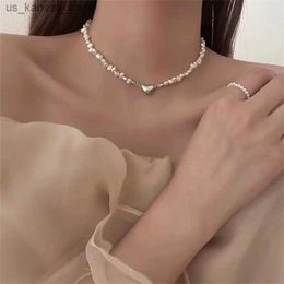 Pendant Necklaces Korean Fashion Pearl Chain Choker Necklace for Women Girls 2023 Trend Jewellery Heart Pendant Necklace Bridal Engagement240408