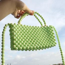 Drawstring Women's Simple Casual Fashion Light Green Shoulder Messenger Bag Customised Hand Woven Beaded Bags Versatile Mini Handbag Tote