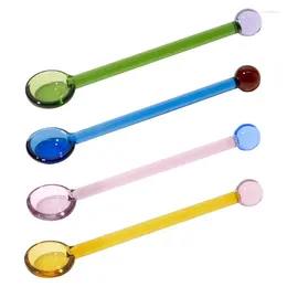 Spoons Grade Silicon Glass Spoon Stirring Stick Shovel Coffee Milk Tea Dessert Yellow