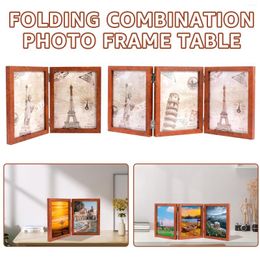 Frames Hinged Po Frame Double/Trifold Folding Picture 180° Foldable Wood For 5x7in Free