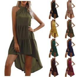 Casual Dresses Women's Fashion Solid Color Neck Tank Top Sleeveless Pleated Dress Temperament Party Vestidos De Fiesta