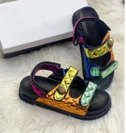 New Kurt Geiger Sandals Platform Slippers Women Ing Rainbow Summer Flat Beach Sandal Designer Slides Shoes Eagle Head Diamond Hook Loop Mens hwqwegs