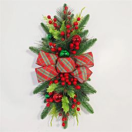 Decorative Flowers Light Christmas Wreath Simulation Vine Tree Ball Garland Xmas For Front Door Staircase Wall Window Hanging Ornaments