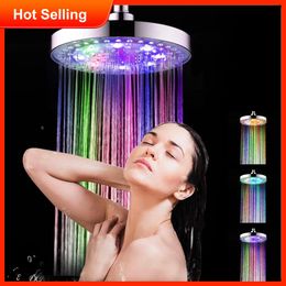 8 inch RGB LED Light Shower Head Round Automatic Changing Water Saving Rain High Pressure Bathroom Rainfall 240325