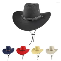 Berets 2024 Unisex Suede Western Denim Hat Vintage Knight Top Rope Decoration National Style British Hatband Fedoras