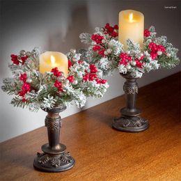 Decorative Flowers Simulated Red Berry Candlestick Ornaments Christmas Wreath Garland Pine Needle Decorations Holiday Party Supplies