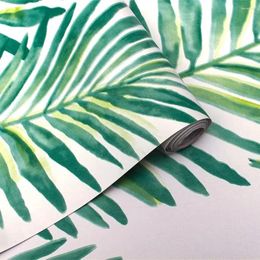 Wallpapers Self-Adhesive Removable Wallpaper Decor Wall Covering Green Palm Leaf Easy To Clean For Home Decoration And Furniture Renovation