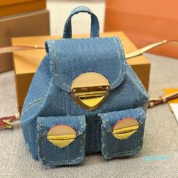 Backpack Travelling Bags Men Handbag Blue Denim Canvas Shoulder Classic Hardware Buckle Canvas Adjustable Shoulder Strap Bag