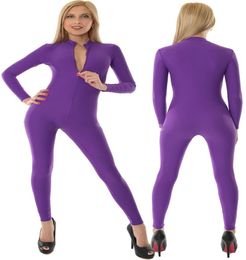 Purple Lycra Spandex Women039s Bodysuit Costumes Front Zipper Sexy Women Body Suit Catsuit No HeadHandFoot Halloween Party Fa5370638